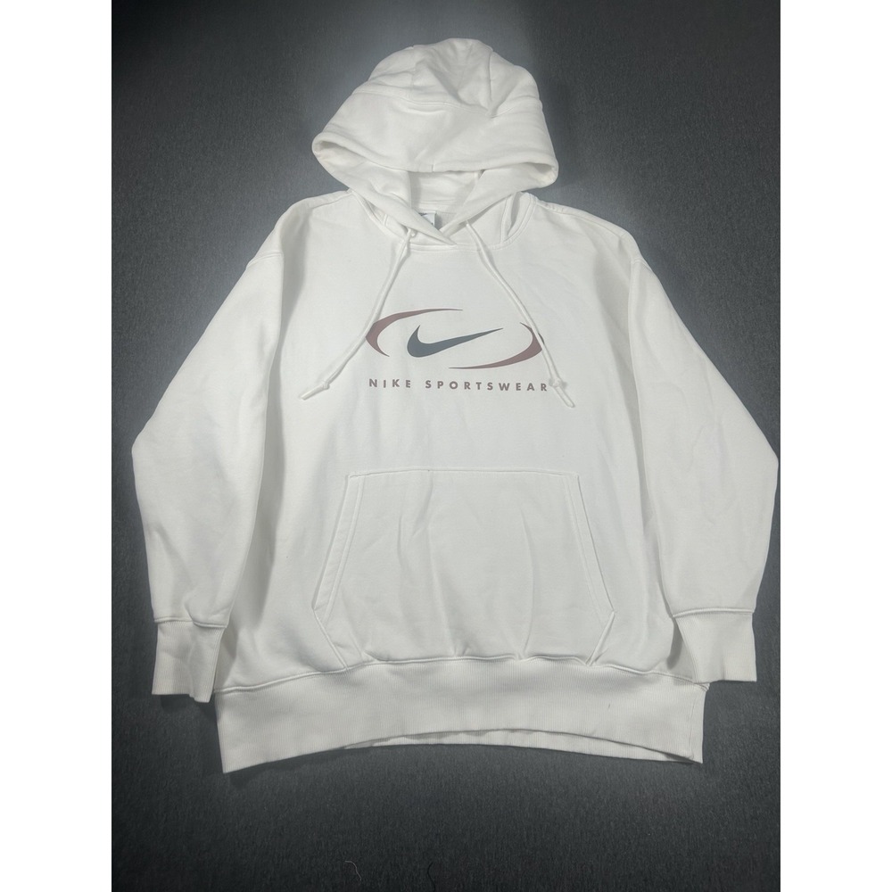 Nike Sportswear Oversized Fleece Pullover Hoodie White Size Medium
